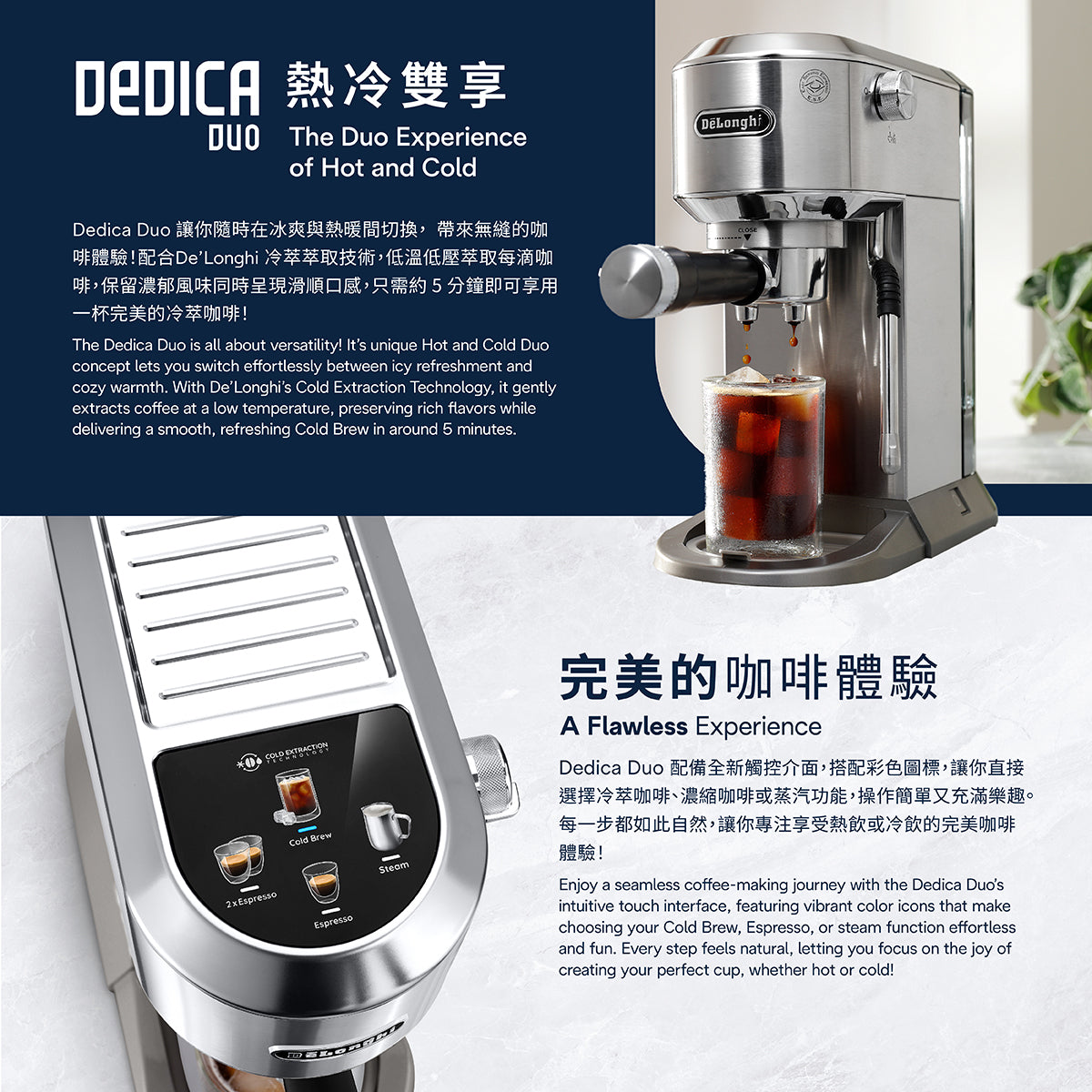 DeLonghi EC890.WI 15巴 Dedica Duo 座檯式半自動咖啡機 (雪山白)