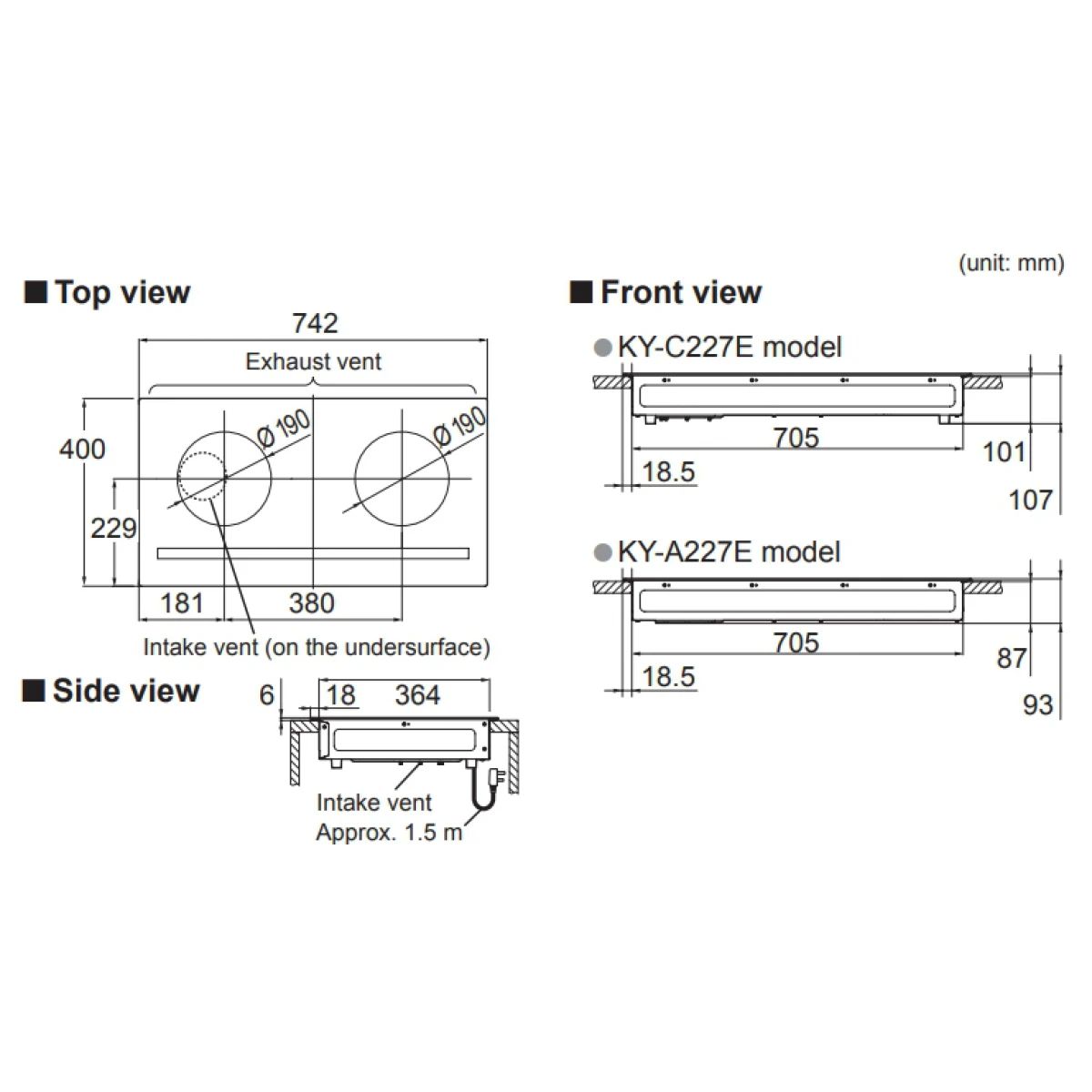 Panasonic 樂聲 KY-A227E 75厘米 嵌入式雙頭電磁爐 - ShineCreation 創暉百貨